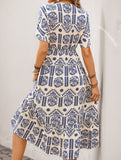 Tribal Print V Neck Short Sleeve Dress
