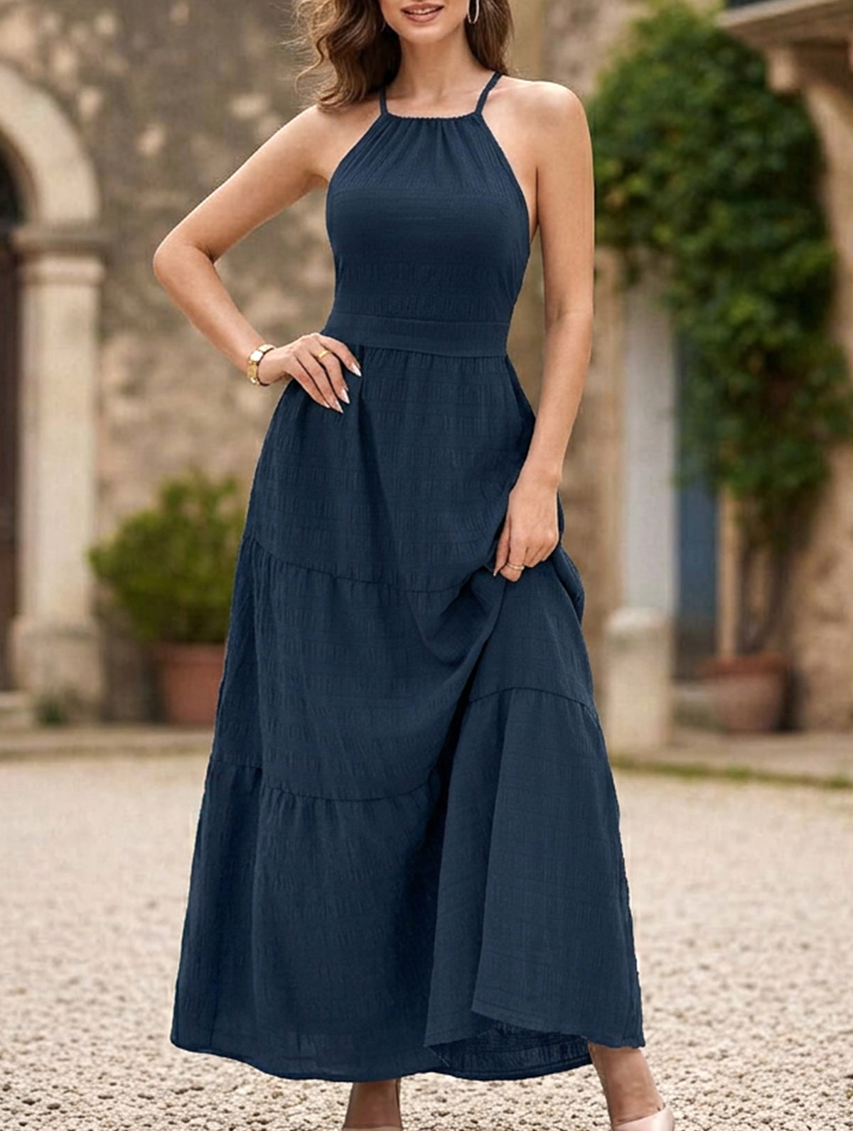 Halter Backless Waist Maxi Dress_CWDMD02699