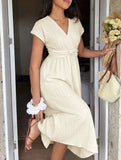 Solid V Neck High Waist Maxi Dress