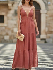 Deep V Neck Flowy Vacation Maxi Dress_CWDMD02740