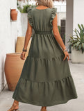 V Neck Ruffle Sleeve Slit Maxi Dress