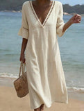 Linen V Neck Loose Maxi Dress