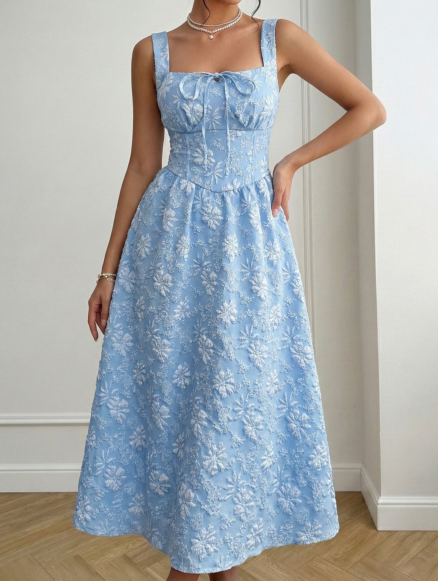 Jacquard Backless Cami Midi Dress_CWDMD02824