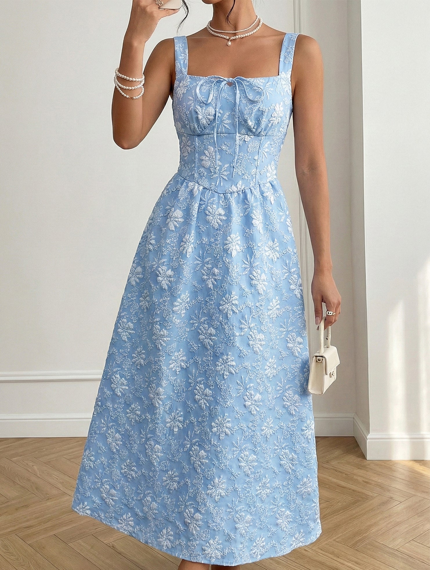 Jacquard Backless Cami Midi Dress_CWDMD02824