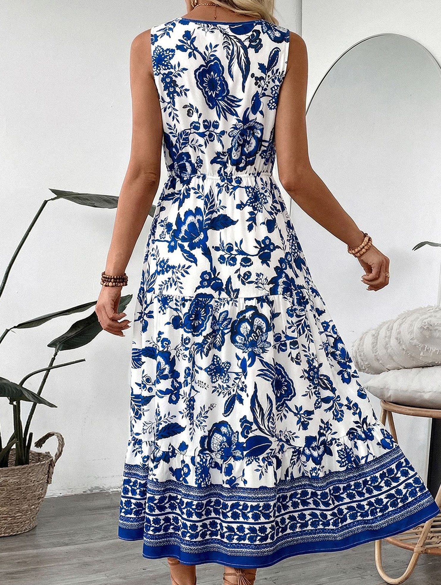 V Neck Print Sleeveless Maxi Dress_CWDMD02827