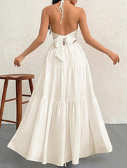 Deep V Bow Backless Maxi Dress