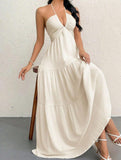 Deep V Bow Backless Maxi Dress