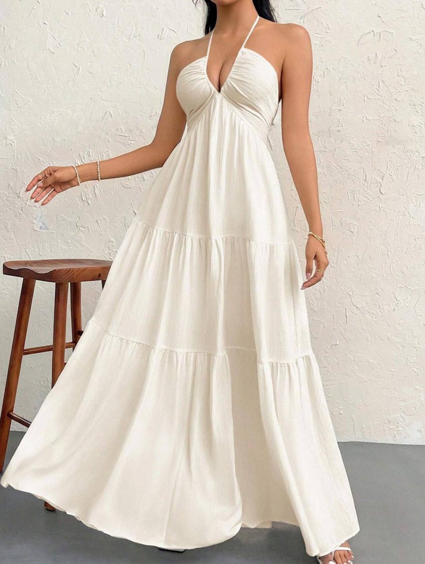 Deep V Bow Backless Maxi Dress