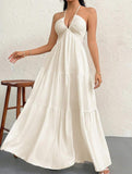 Deep V Bow Backless Maxi Dress