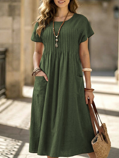 Cotton Linen Pocket Short Sleeve Dress