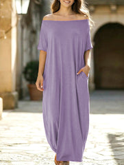 Solid Short Sleeve Maxi Dress