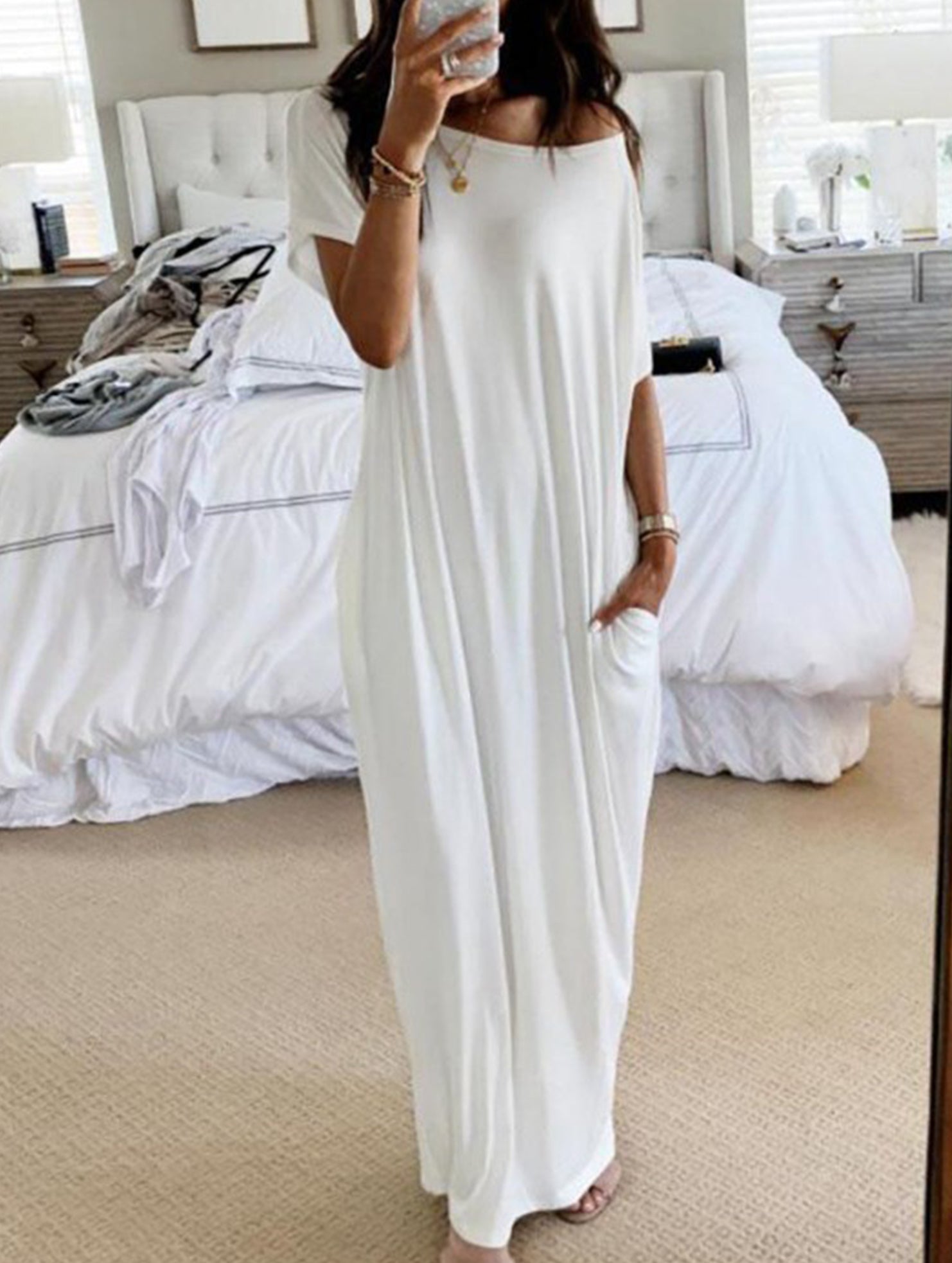 Solid Short Sleeve Maxi Dress