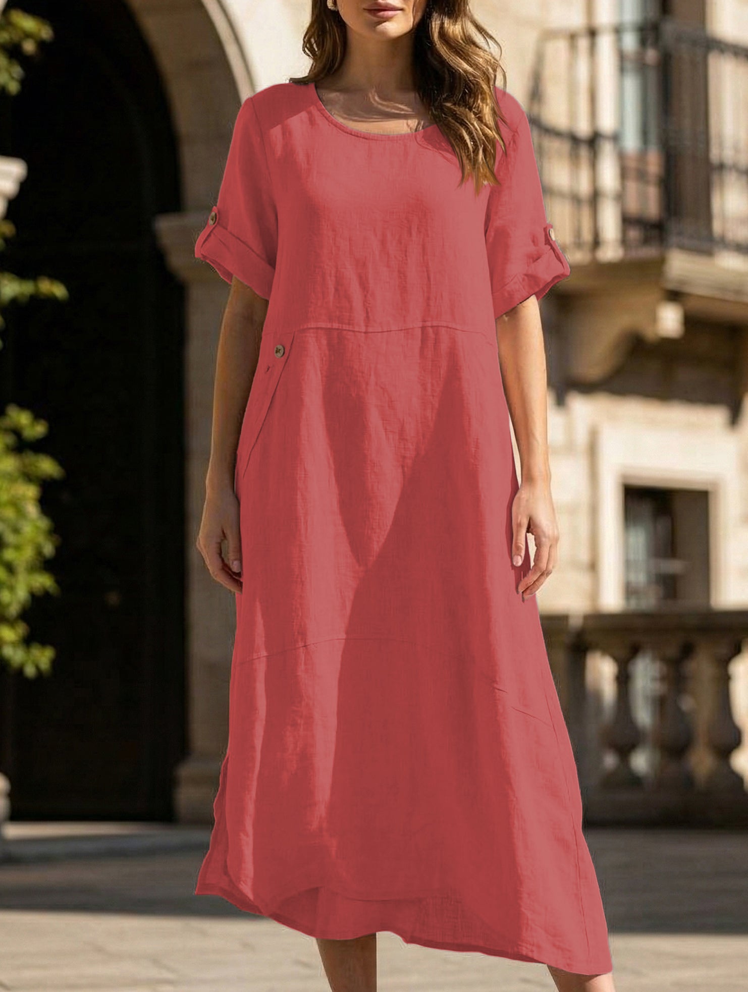Linen Loose Short Sleeve Dress