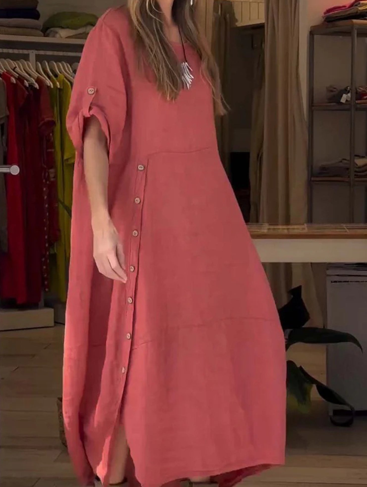 Linen Loose Short Sleeve Dress
