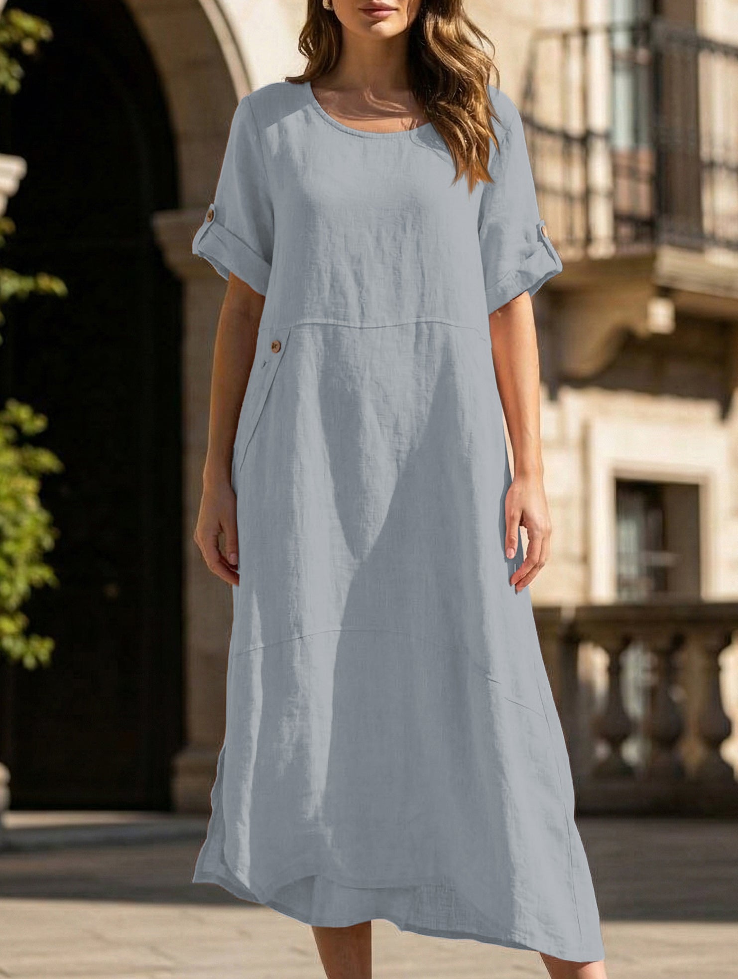 Linen Loose Short Sleeve Dress