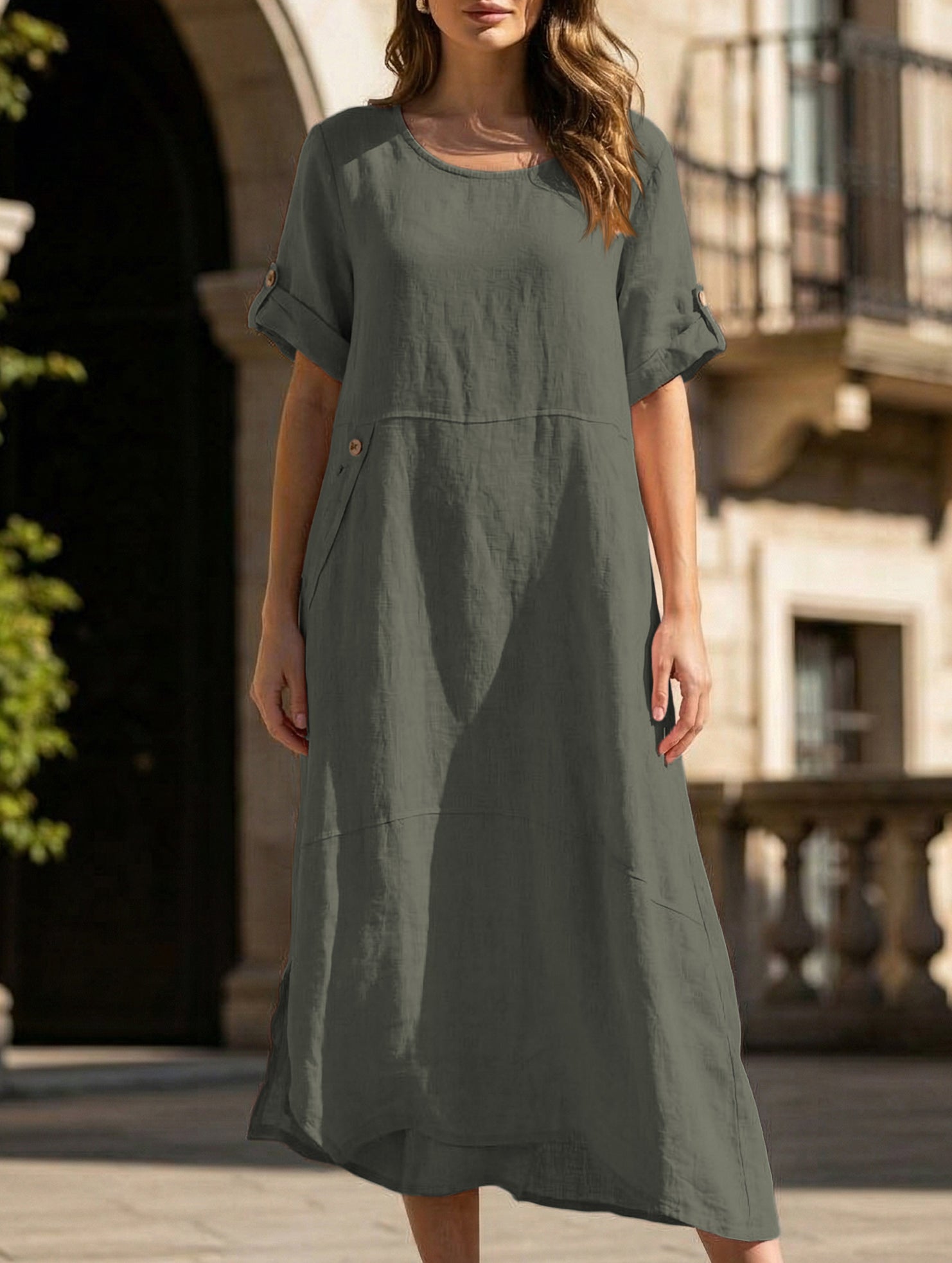 Linen Loose Short Sleeve Dress