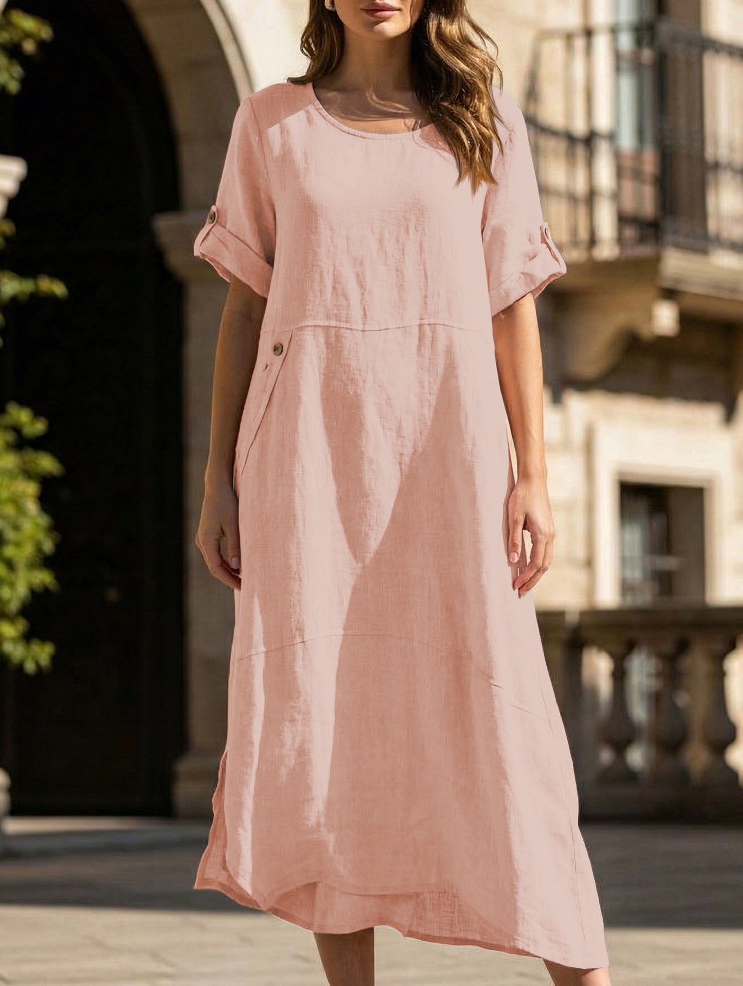 Linen Loose Short Sleeve Dress