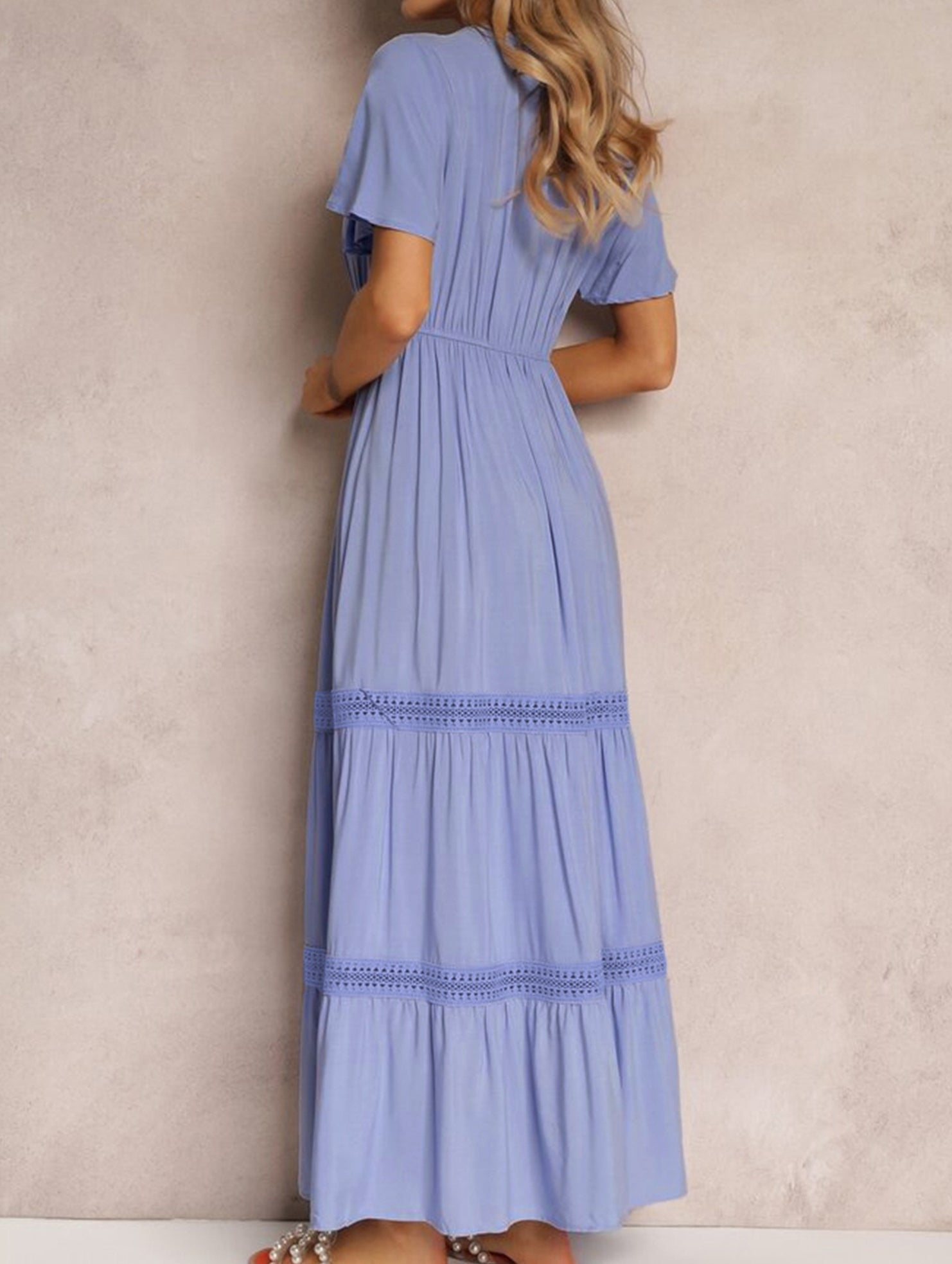 V Neck Ruffle Sleeve Flowy Maxi Dress_CWDMD02885