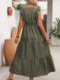 Deep V Flutter Sleeve Waist Dress_CWDMD02889