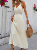 Halter Lace Patch V Neck Maxi Dress_CWDMD02890