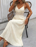 Halter Lace Patch V Neck Maxi Dress_CWDMD02890