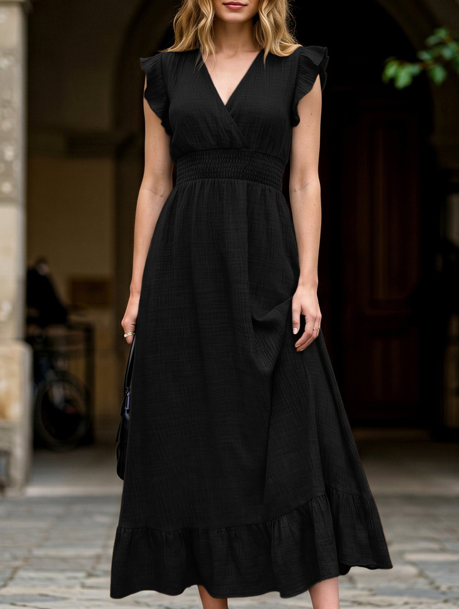 Waist Fit Casual Maxi Vacation Dress_CWDMD02893