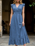 Waist Fit Casual Maxi Vacation Dress_CWDMD02893