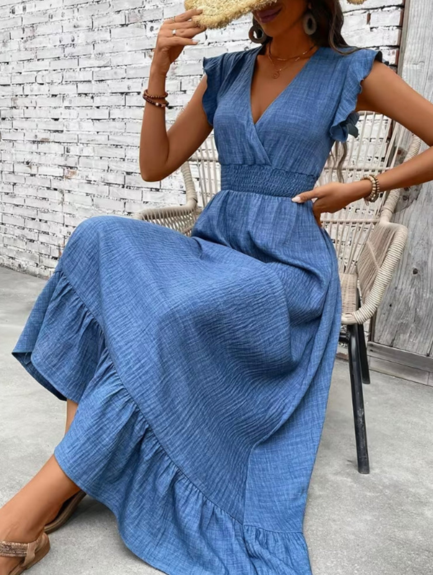 Waist Fit Casual Maxi Vacation Dress_CWDMD02893