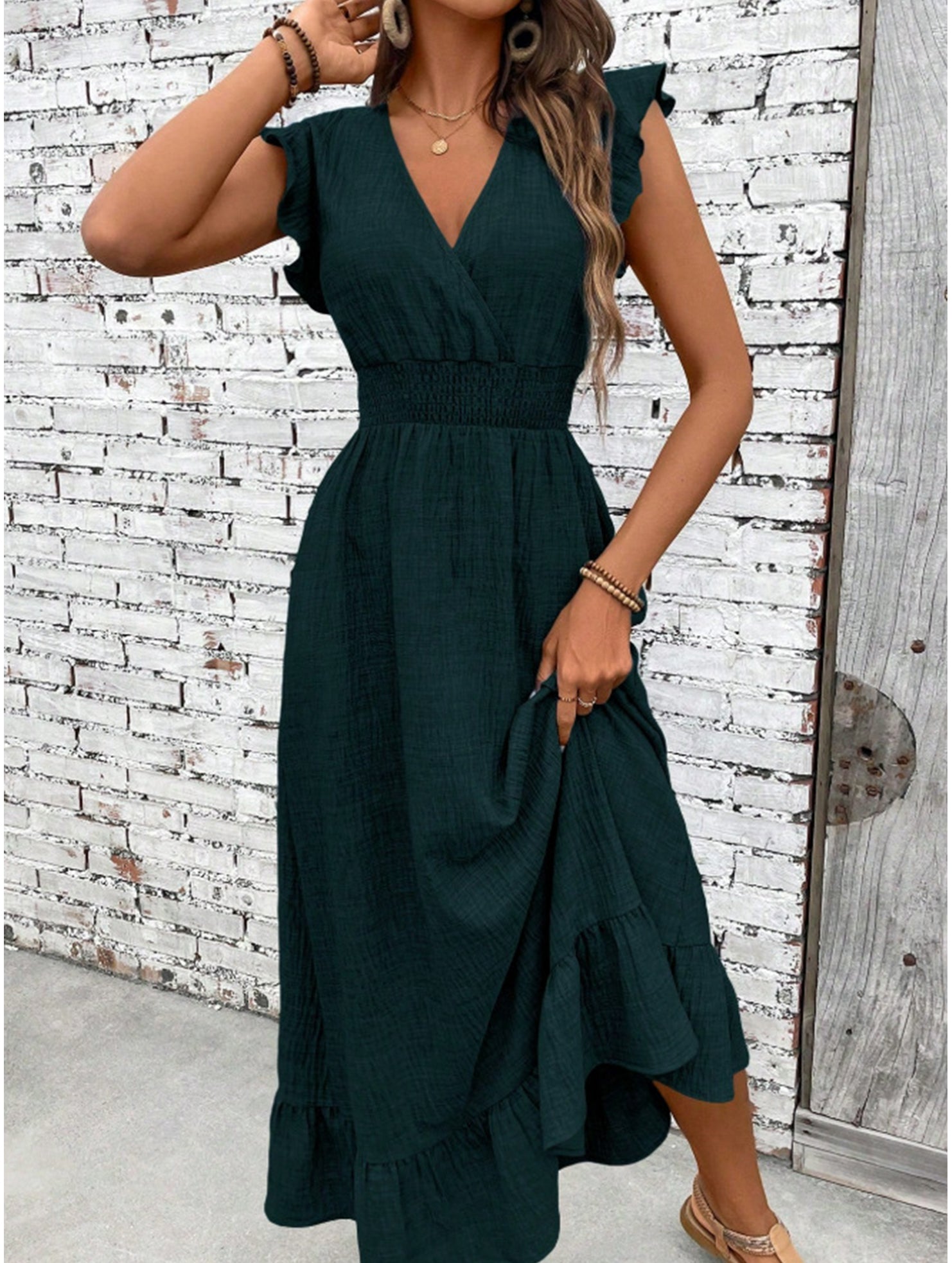 Waist Fit Casual Maxi Vacation Dress_CWDMD02893