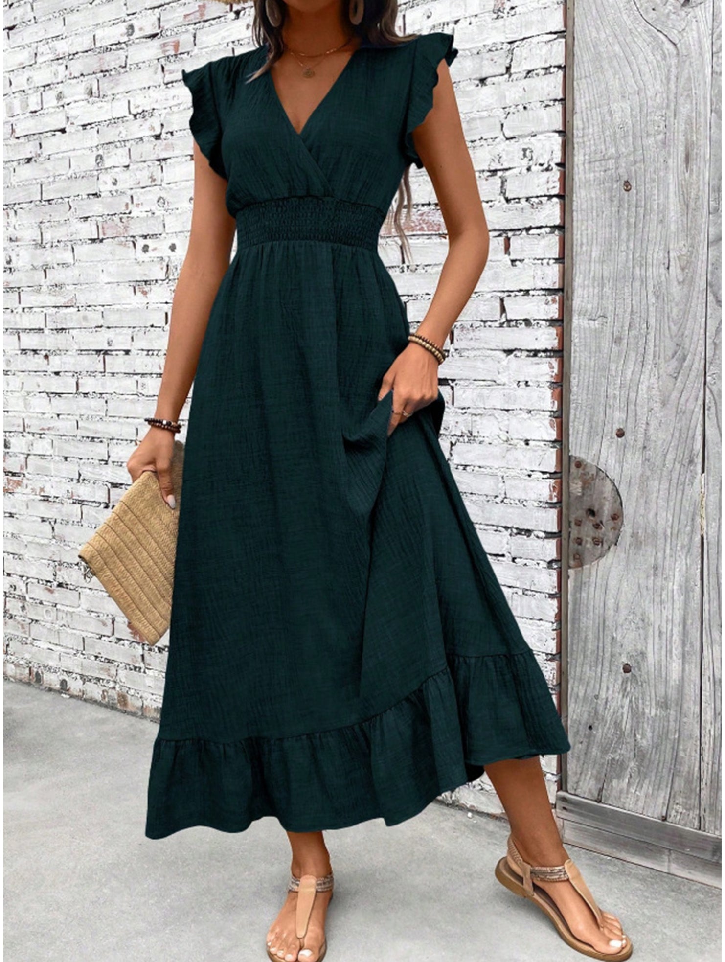 Waist Fit Casual Maxi Vacation Dress_CWDMD02893