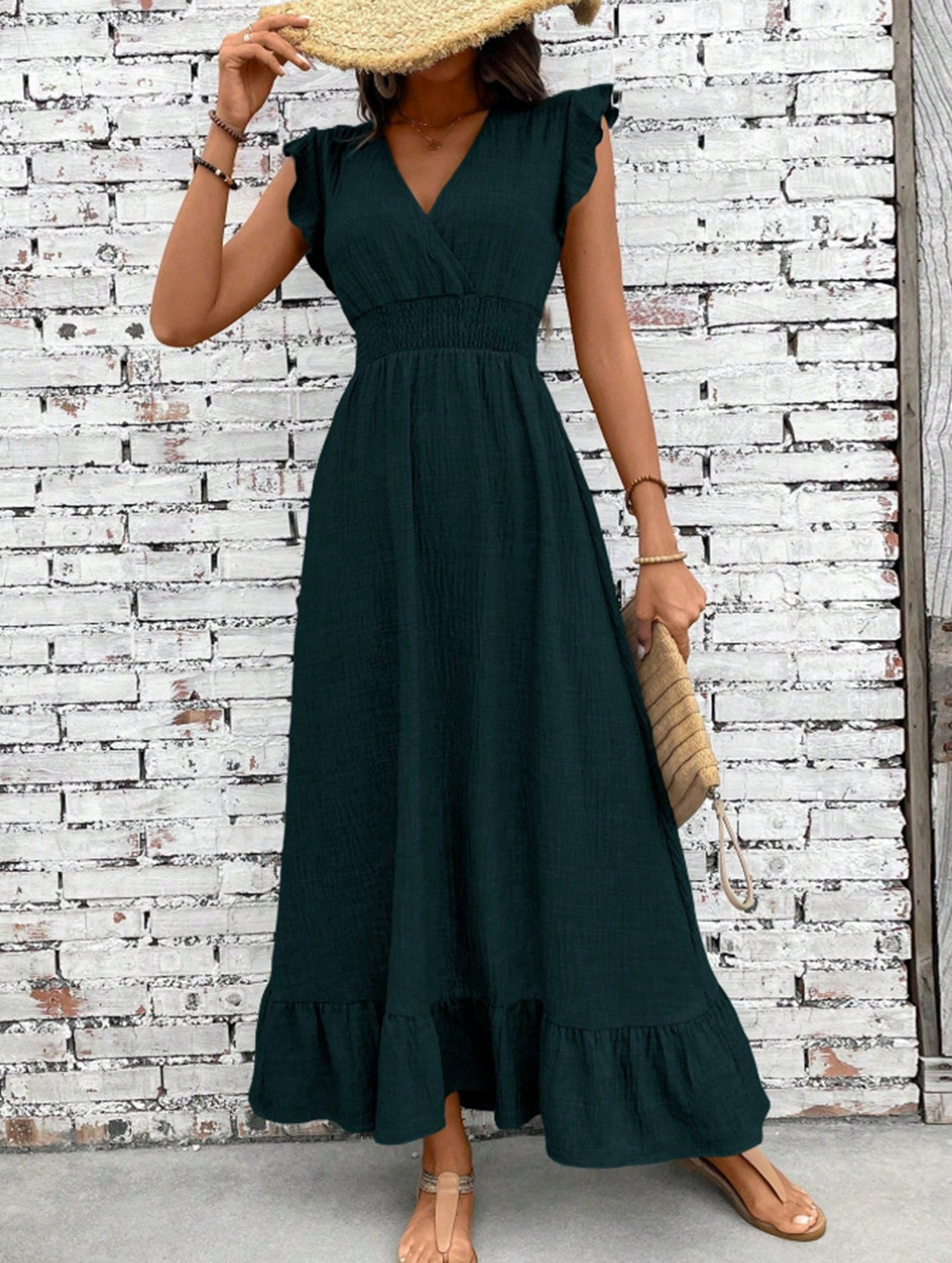 Waist Fit Casual Maxi Vacation Dress_CWDMD02893