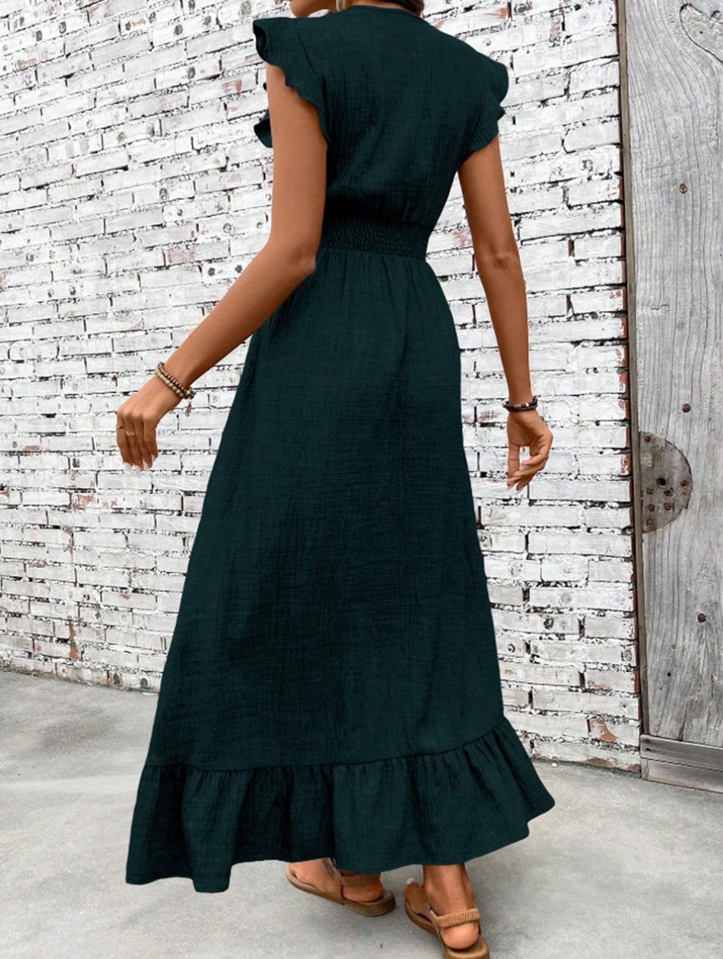 Waist Fit Casual Maxi Vacation Dress_CWDMD02893