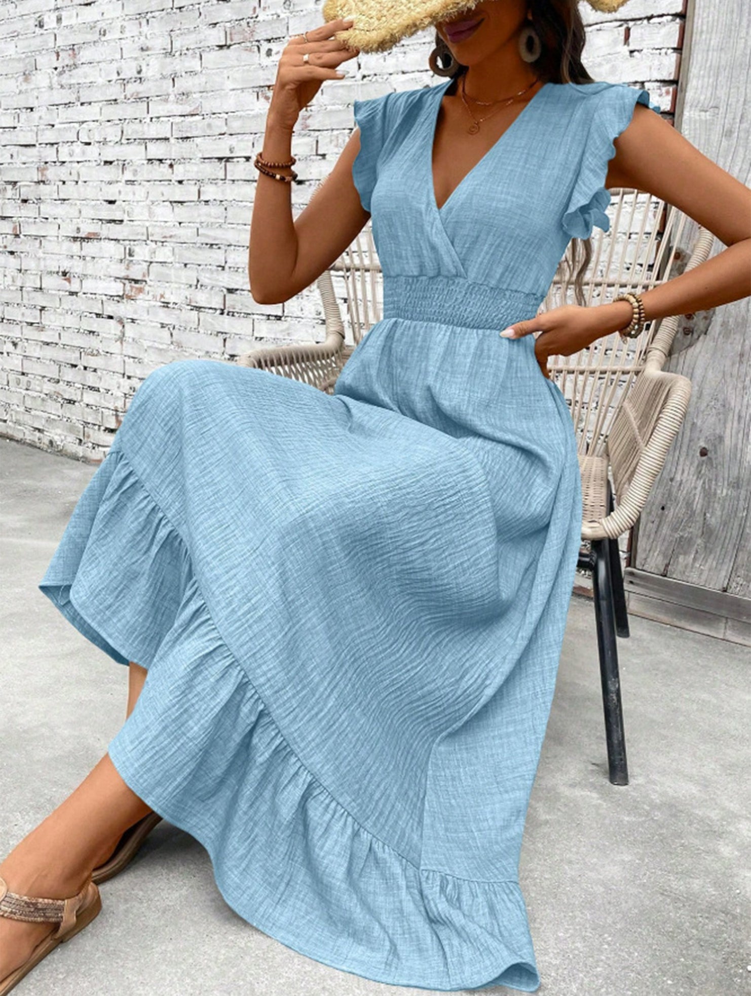 Waist Fit Casual Maxi Vacation Dress_CWDMD02893