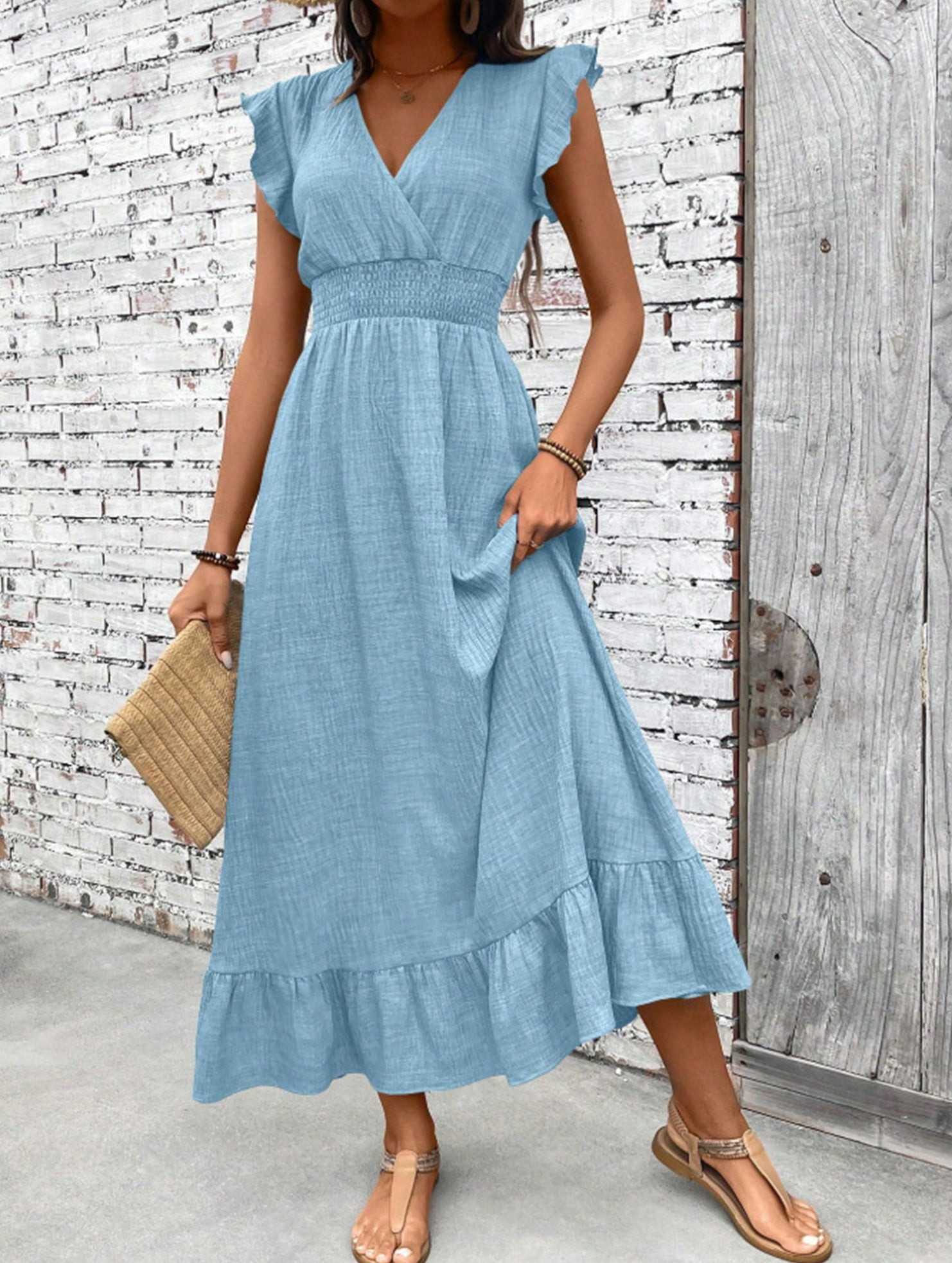 Waist Fit Casual Maxi Vacation Dress_CWDMD02893