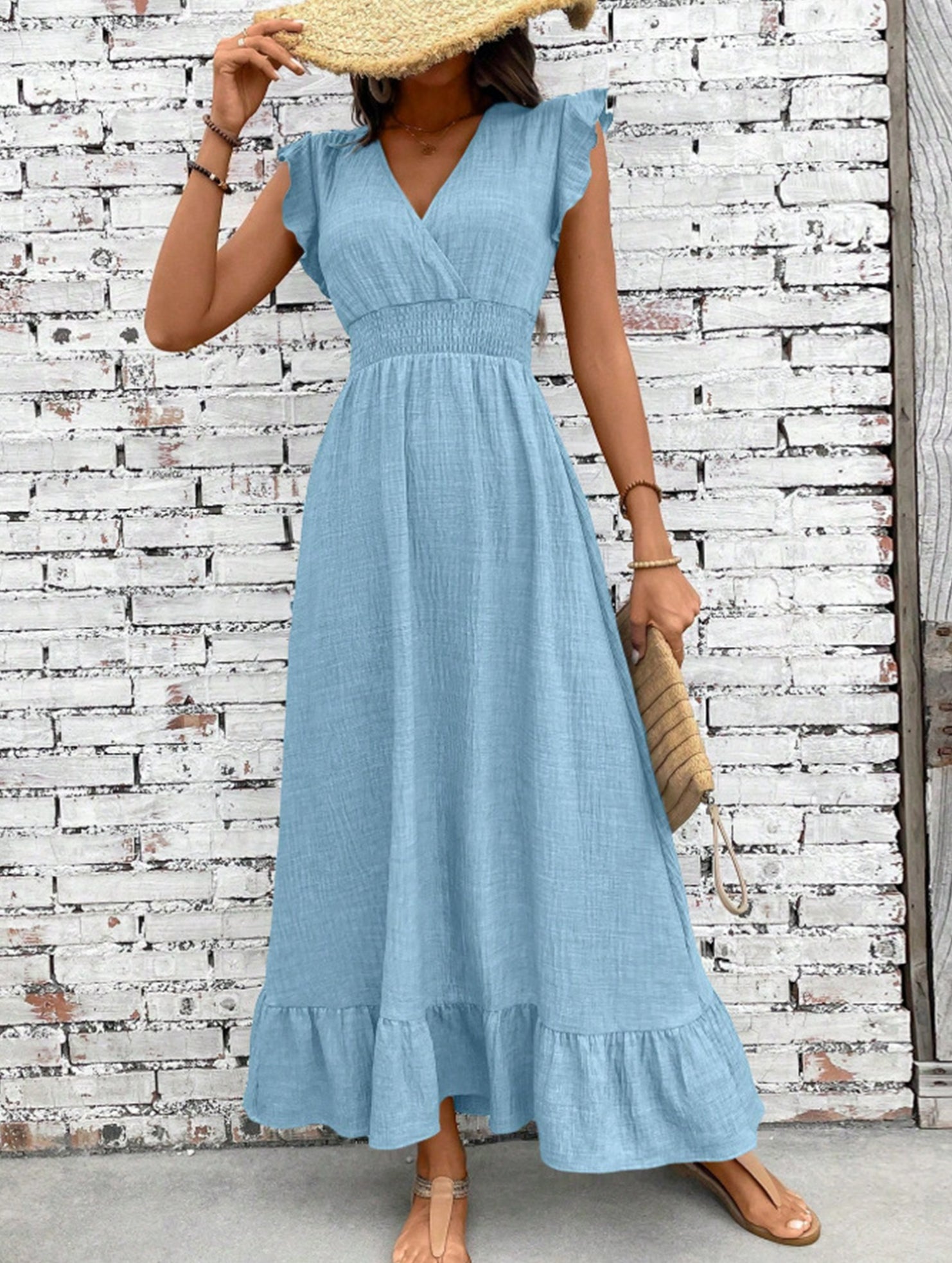 Waist Fit Casual Maxi Vacation Dress_CWDMD02893