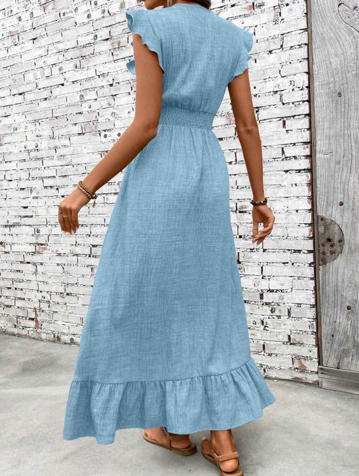 Waist Fit Casual Maxi Vacation Dress_CWDMD02893