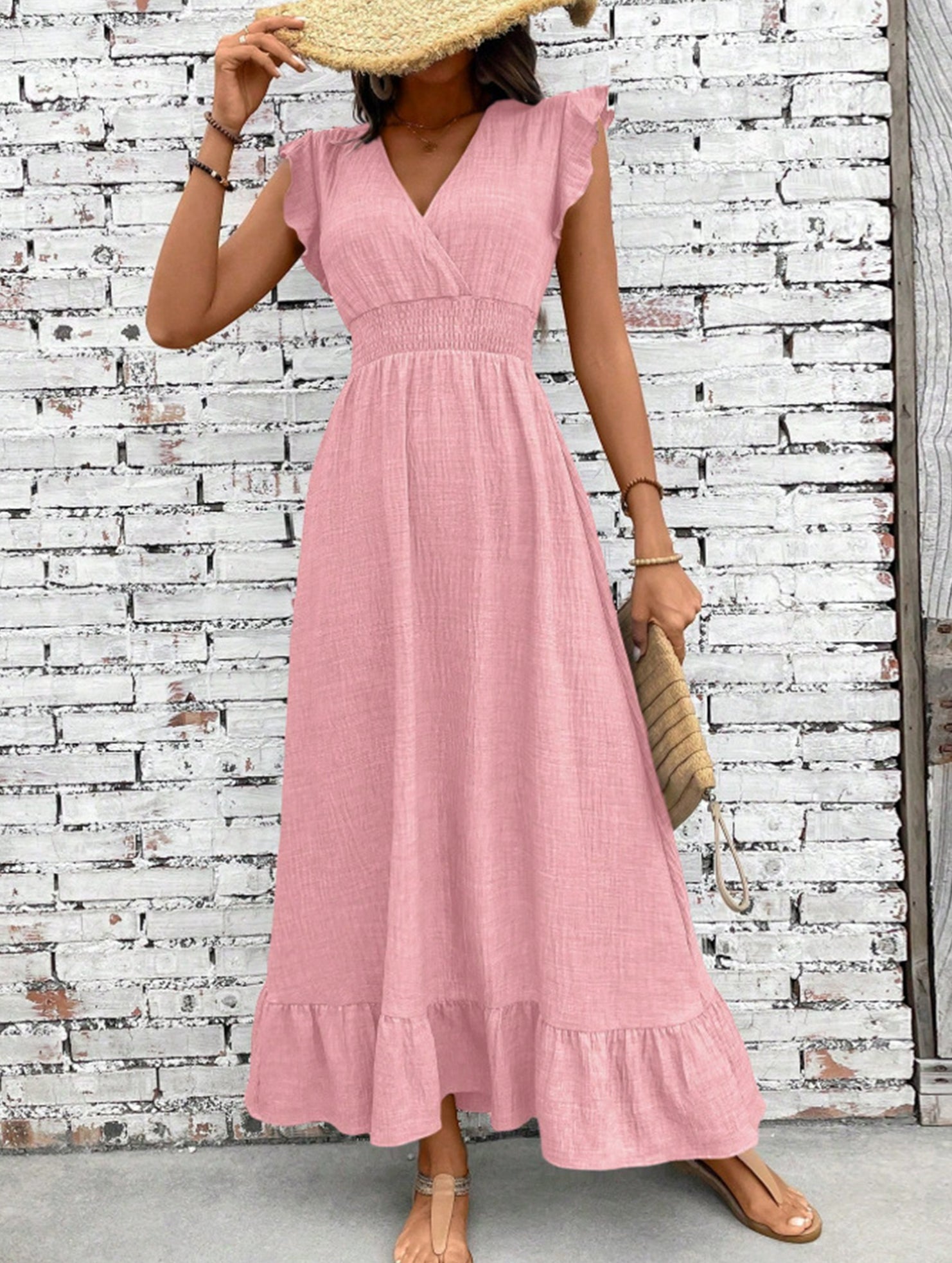 Waist Fit Casual Maxi Vacation Dress_CWDMD02893