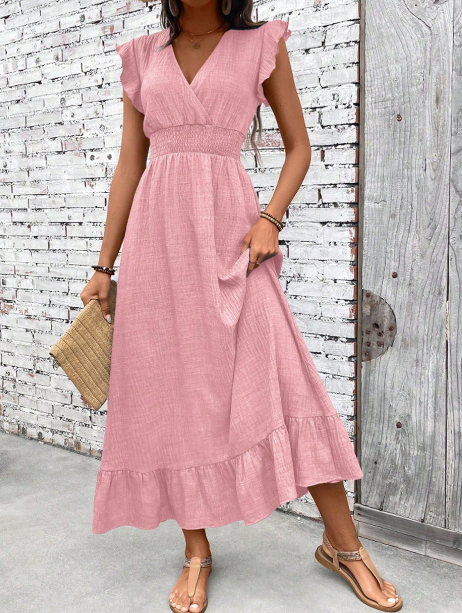 Waist Fit Casual Maxi Vacation Dress_CWDMD02893