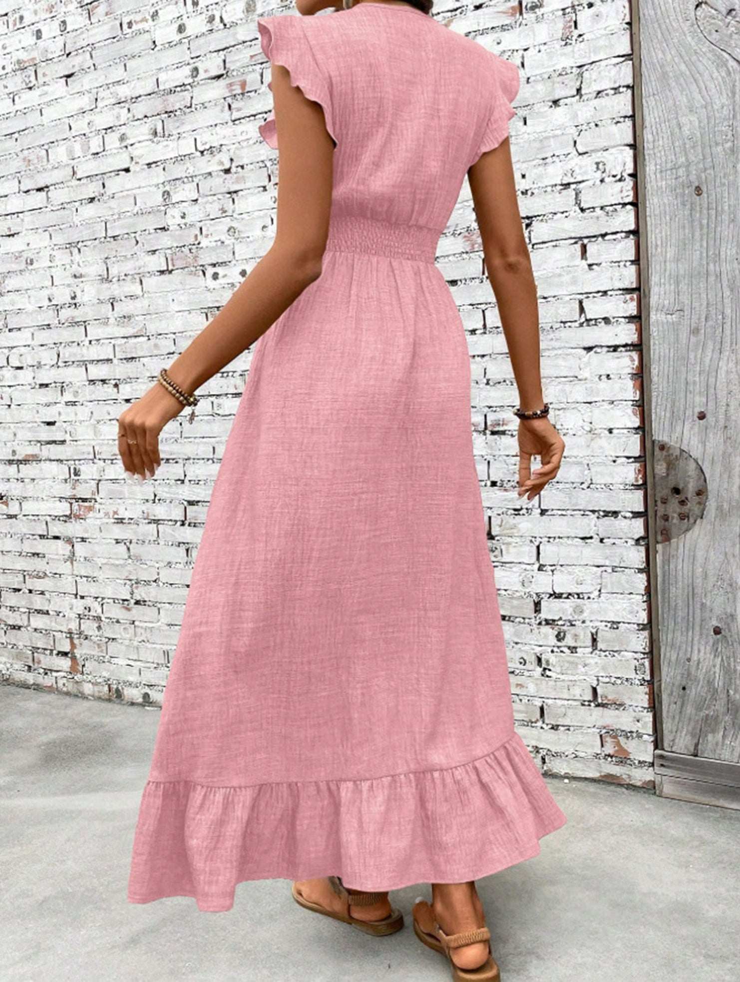 Waist Fit Casual Maxi Vacation Dress_CWDMD02893