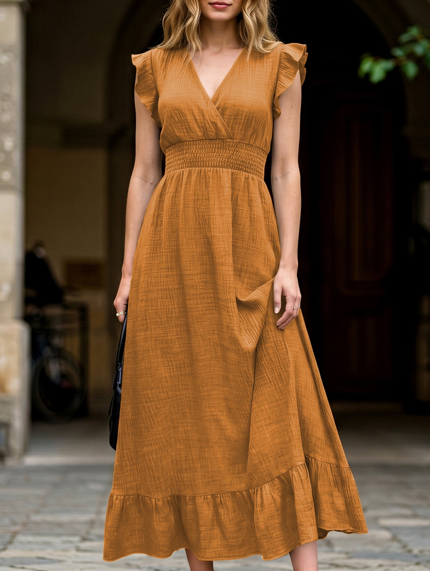 Waist Fit Casual Maxi Vacation Dress_CWDMD02893