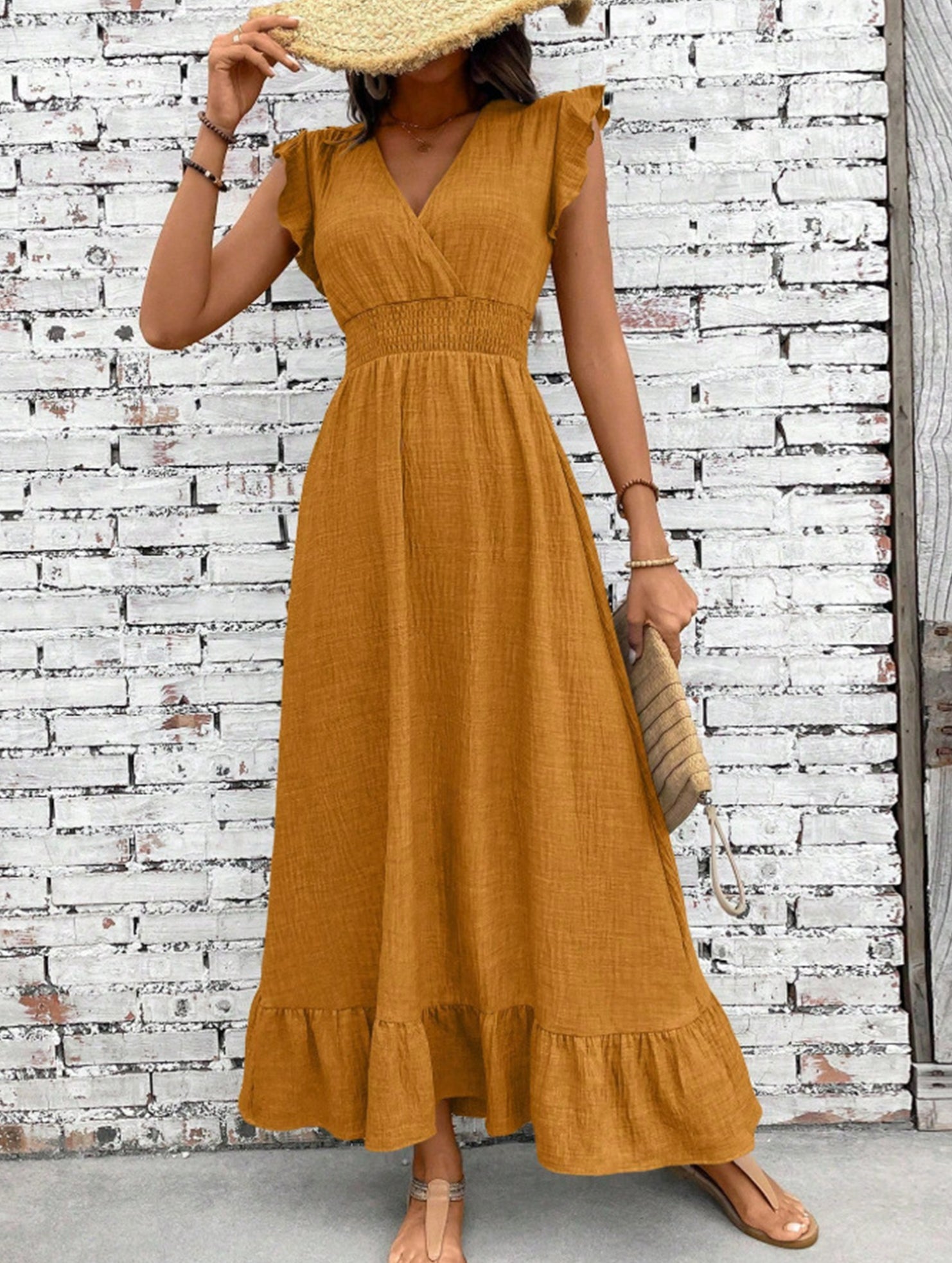 Waist Fit Casual Maxi Vacation Dress_CWDMD02893