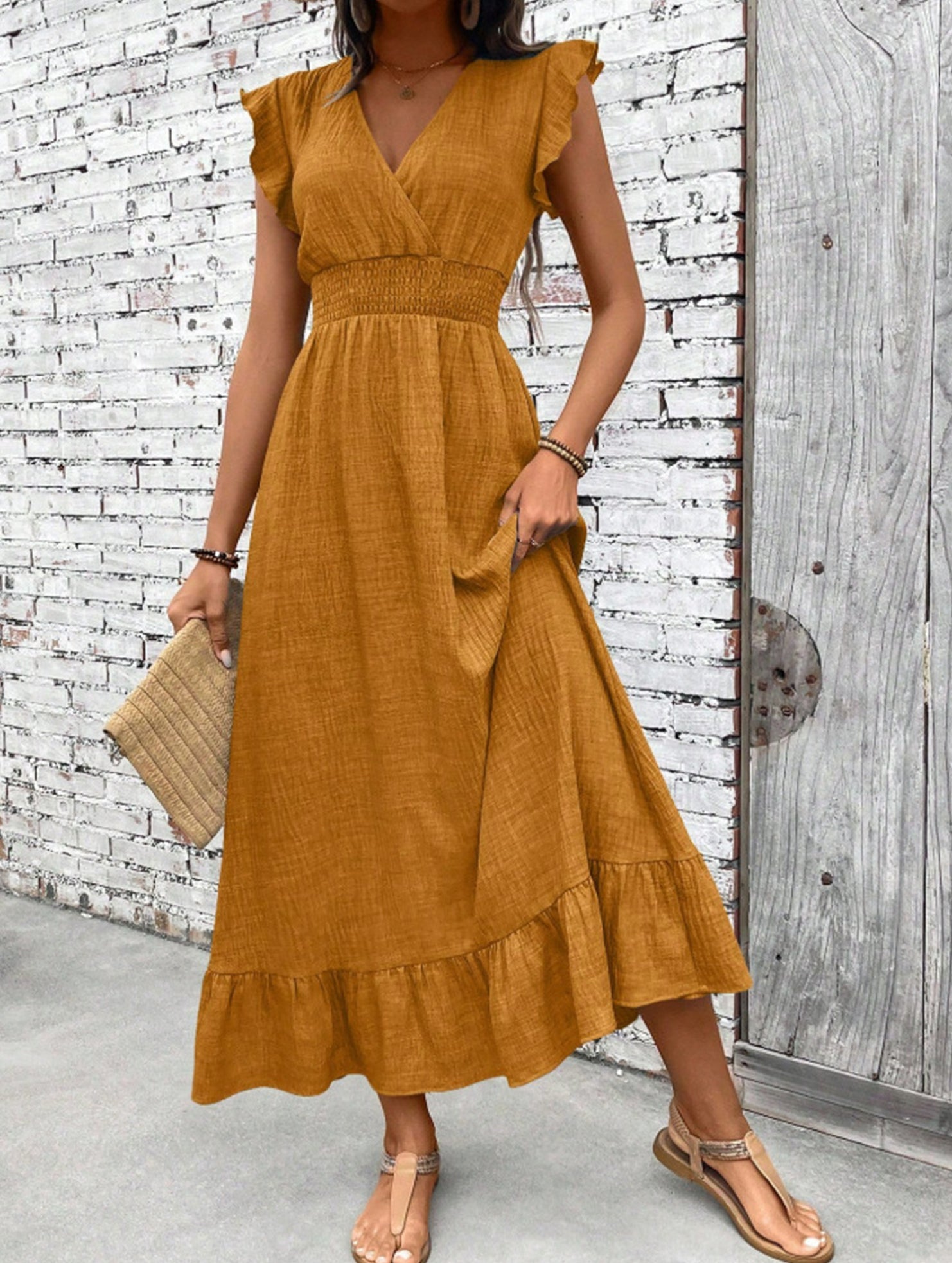 Waist Fit Casual Maxi Vacation Dress_CWDMD02893