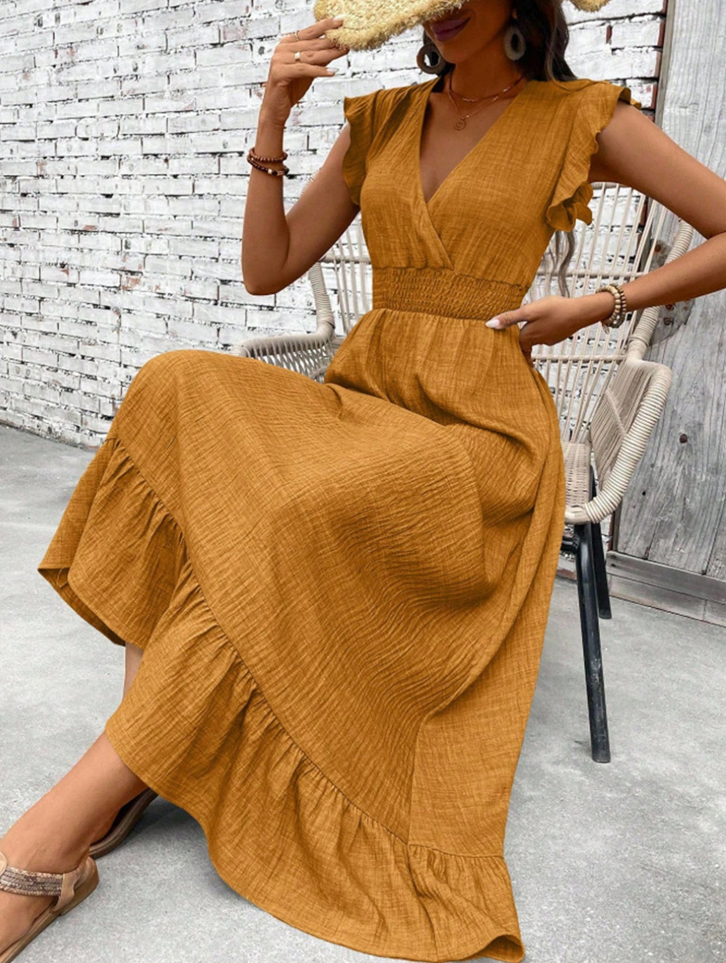 Waist Fit Casual Maxi Vacation Dress_CWDMD02893
