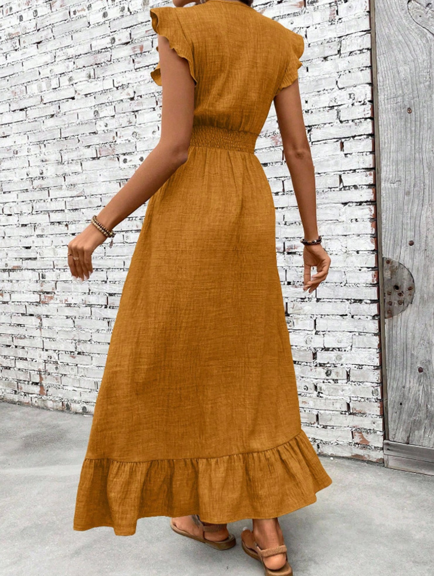 Waist Fit Casual Maxi Vacation Dress_CWDMD02893