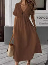 V Neck Loose Solid Maxi Dress_CWDMD02894