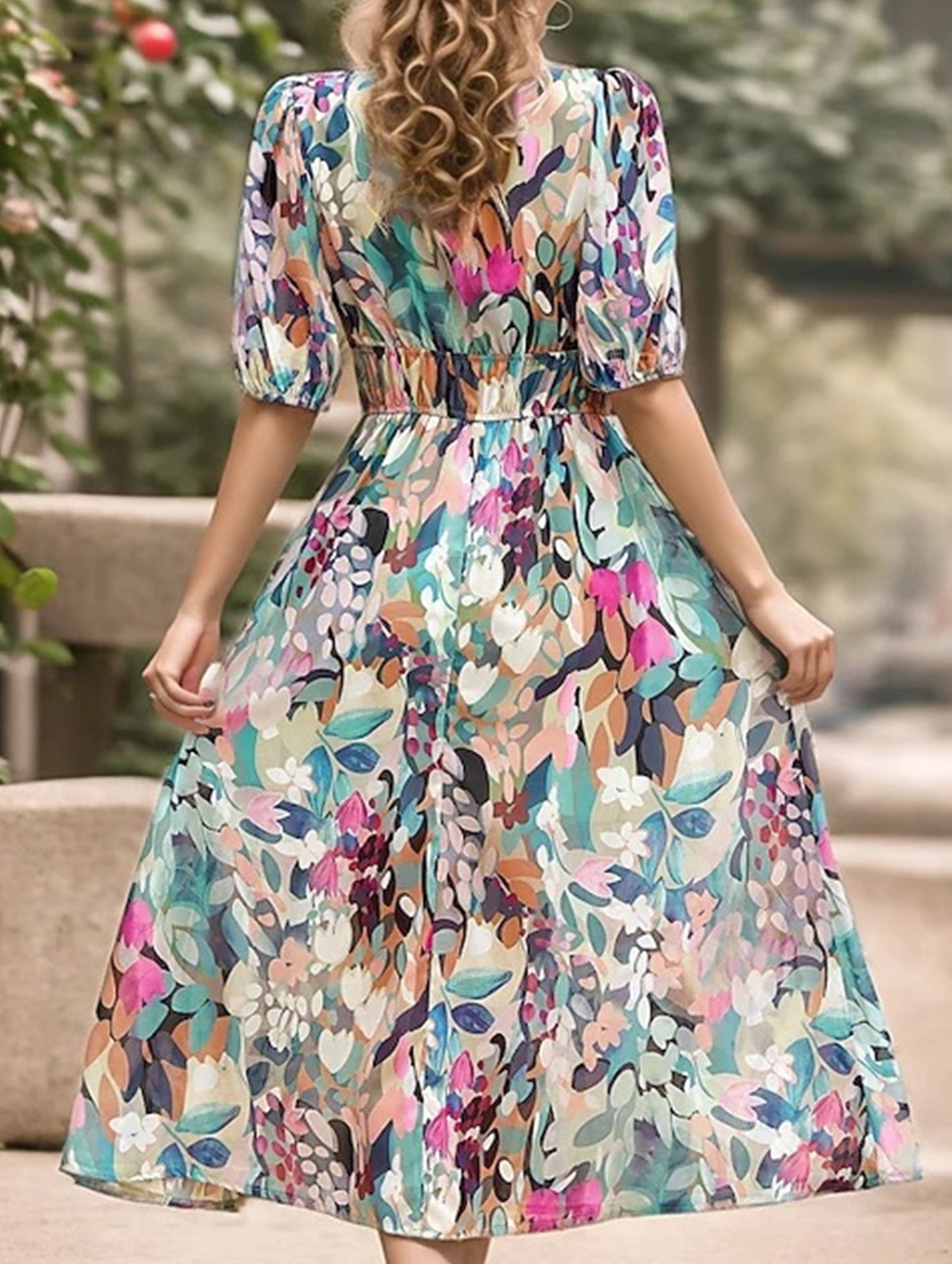 V Neck Cinched Waist Maxi Dress_CWDMD02904