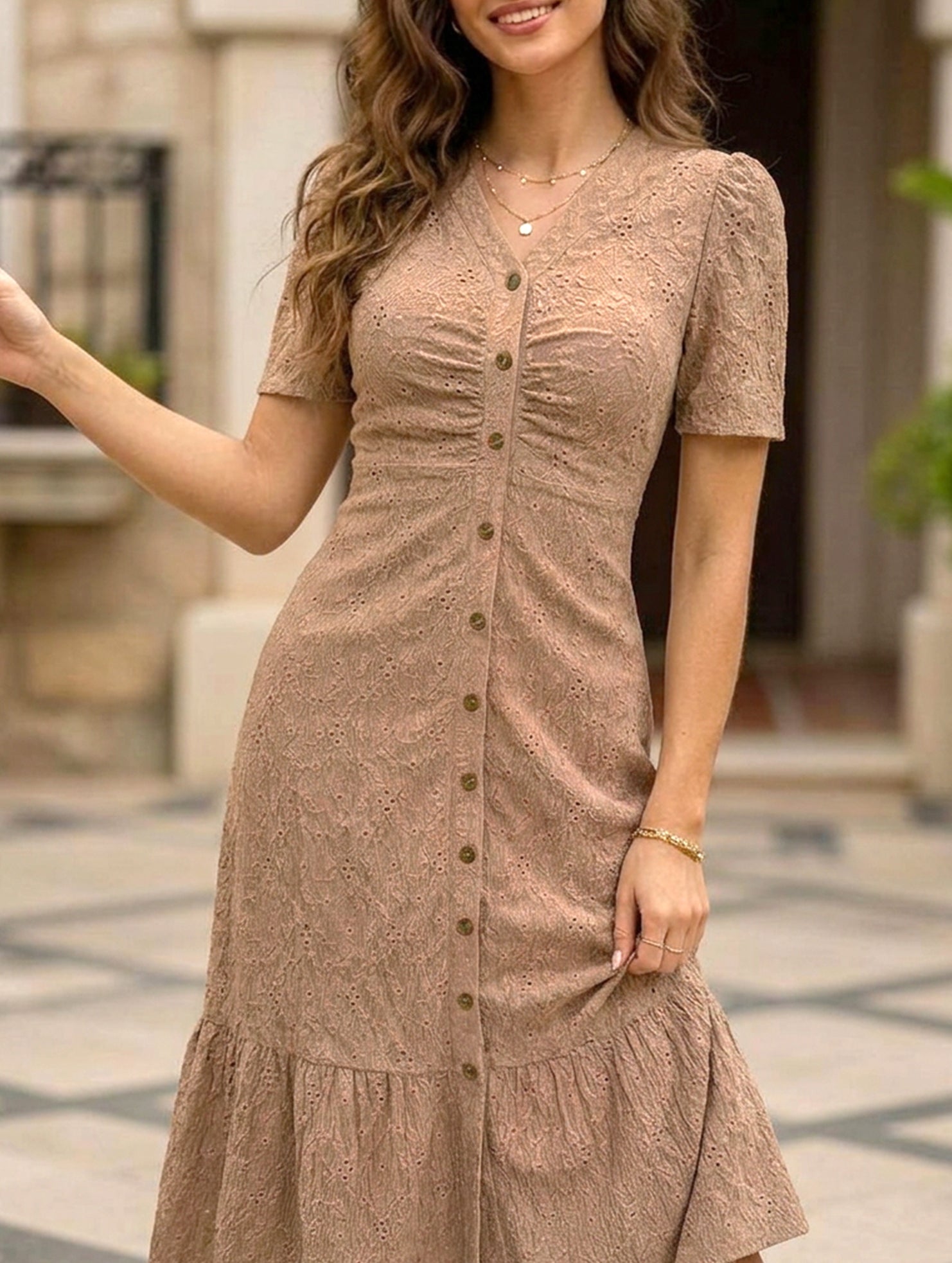 Doll Collar Short Sleeve Dress_CWDMD02907