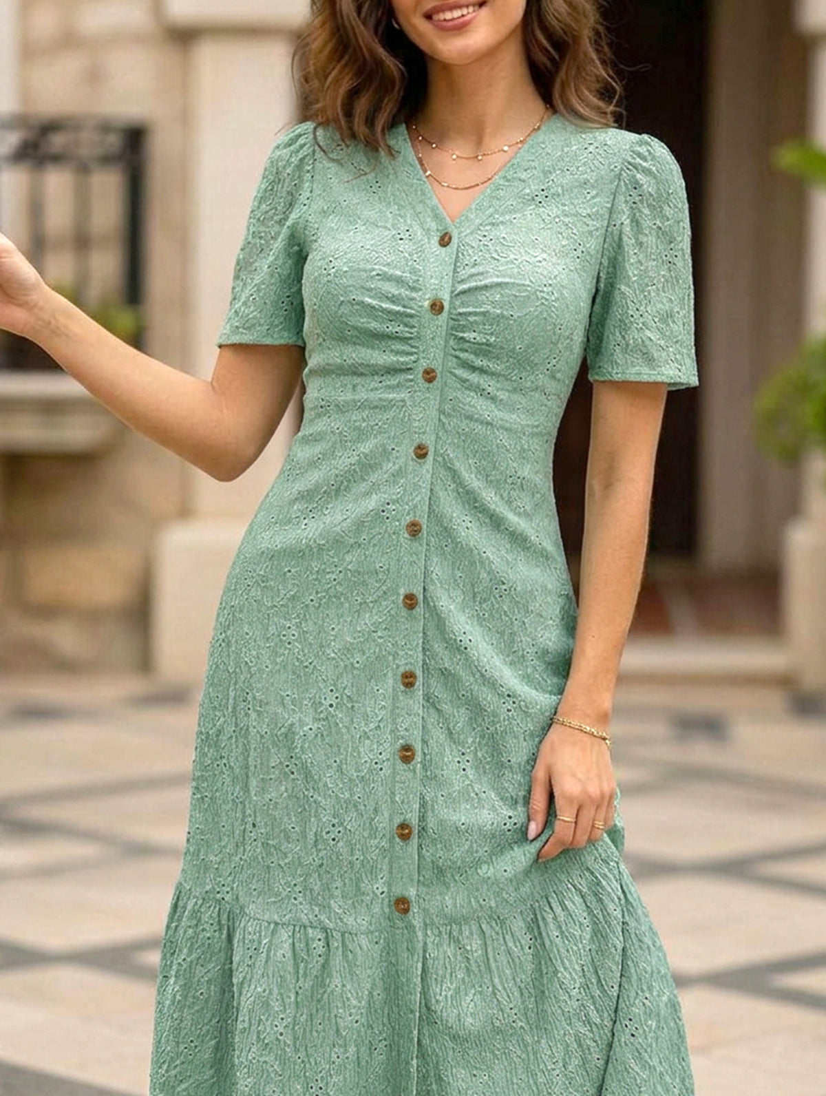 Doll Collar Short Sleeve Dress_CWDMD02907