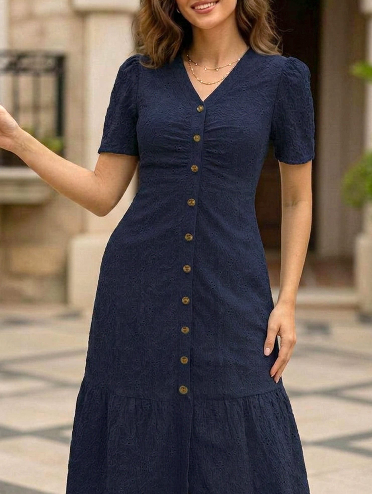 Doll Collar Short Sleeve Dress_CWDMD02907
