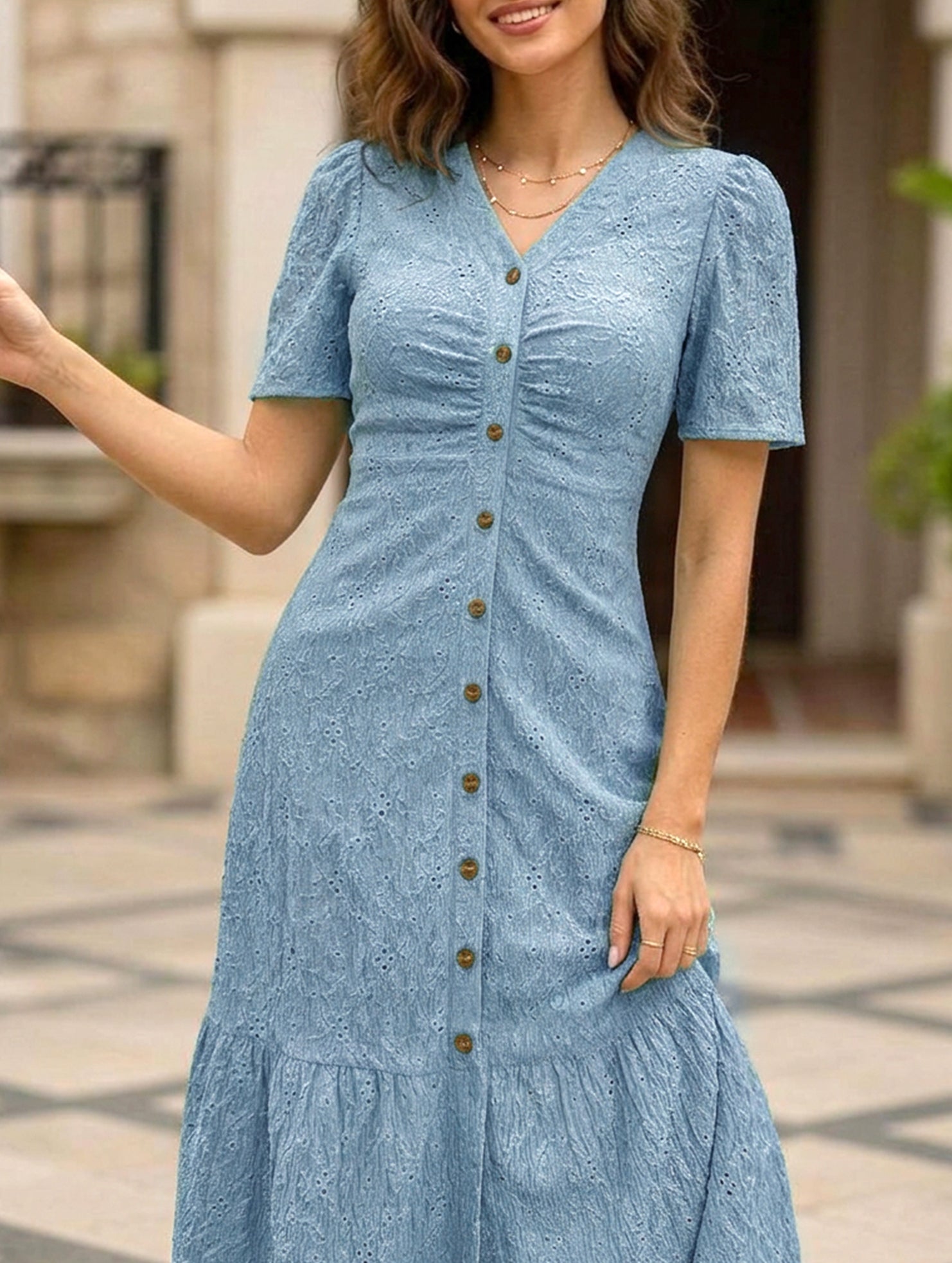 Doll Collar Short Sleeve Dress_CWDMD02907